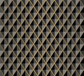 Seamless Black volume 3D background of geometric shapes, rhombus with gold accents. Templates for wallpaper, printing