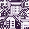 Seamless Black and White City Pattern in Flat Style