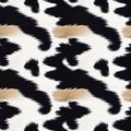 Seamless Black and White Cow Print Fur Texture With Tan Accents pattern Royalty Free Stock Photo