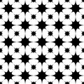 Seamless black and white curved star grid pattern - halftone vector background from octagram shapes