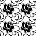 Seamless black and white fancy rose flower pattern