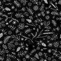 Seamless black-white floral pattern. Cute print for textiles. Ha