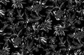 Seamless Black and White flower tropical pattern, fabric textile, wallpapers, print, gift wrap. Royalty Free Stock Photo