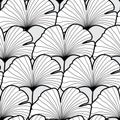 Seamless black and white gingko leaf pattern. Vector illustratio