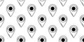 A seamless black-and-white pattern featuring hand-drawn location pins, perfect for navigation, maps, and geolocation-themed