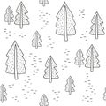 Seamless black and white pattern with fir-trees. Vector template Royalty Free Stock Photo