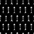 Seamless black and white pattern with fish skeletons Royalty Free Stock Photo