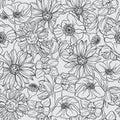 Seamless black and white pattern with fruit blossom Royalty Free Stock Photo