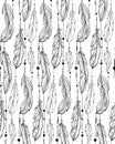 Seamless black and white pattern of hand drawn feathers Royalty Free Stock Photo