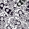 Seamless black and white pattern with nesting dolls. Royalty Free Stock Photo