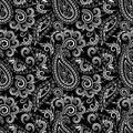 Seamless black and white pattern with paisley and flowers.