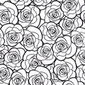 Seamless black and white pattern with roses. Vector illustration.