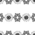 Seamless black and white pattern with sunflowers Royalty Free Stock Photo