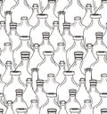 Seamless black and white texture with bottles and jars. Royalty Free Stock Photo