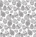 Seamless black and white texture with contour easter eggs