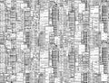 Seamless black and white texture with contours of skyscrapers Royalty Free Stock Photo