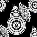 Seamless black and white traditional Asian peacock pattern design Royalty Free Stock Photo