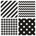 Seamless black and white vector pattern set with polka dots, zig zag and hounds tooth print Royalty Free Stock Photo