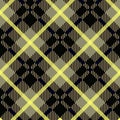 Seamless black and yellow diagonal detailed plaid tartan gingham textile pattern