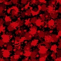 Seamless blood pattern. Black and red horror spatter. Ink drops. Maroon bloodstain and splat. Halloween print. Paint