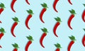 Seamless blue background with chili pappers with shadow.