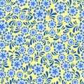 Seamless blue floral pattern in Russian gzel style