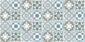 Seamless blue gray white vintage retro geometric square mosaic flower leaf ornate motif cement tiles wall texture background Royalty Free Stock Photo