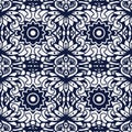 Seamless Blue Japanese Background Curve Round Cross flower Kaleidoscope Royalty Free Stock Photo