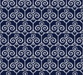 Seamless Blue Japanese Background Trefoil Curve Spiral Cross Frame Royalty Free Stock Photo