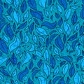 Seamless blue leaf pattern hand draw style. Vector illustration Royalty Free Stock Photo