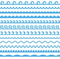 Seamless Blue Marine Horizontal Waves Set