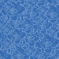 Seamless blue monochrome flowers pattern.