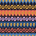 Seamless blue, orange and pink vector geometric seamless repeat patterns, on dark background. Great for summer vintage Royalty Free Stock Photo