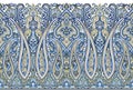 Seamless blue paisley border with traditional Asian design elements on white background Royalty Free Stock Photo