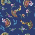 Seamless blue pattern with birds. Royalty Free Stock Photo