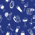 Seamless blue pattern with doodles of alcohol Royalty Free Stock Photo