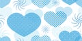 Seamless blue pattern with hearts.