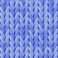 Seamless blue pattern with realistic knitted texture for background and wallpaper. Vector illustration with closeup yarn, merino