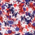 Seamless blue red with white watercolor pattern. Abstract background and texture. Fashionable textile, fabric, packaging.