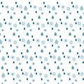 Seamless blue rein drop and snow flakes pattern on white