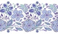 Seamless blue textile floral border