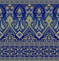 Seamless blue traditional indian textile paisley border