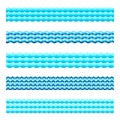 Seamless blue water wave vector bands set for footers, patterns and textures Royalty Free Stock Photo