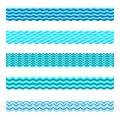 Seamless blue water wave vector bands set for footers, patterns and textures Royalty Free Stock Photo