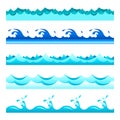 Seamless blue water wave vector bands set for footers, patterns and textures Royalty Free Stock Photo