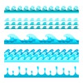 Seamless blue water wave vector bands set for footers, patterns and textures Royalty Free Stock Photo