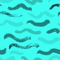 Seamless Blue Waves Hand Drawn Sea Style Pattern. Royalty Free Stock Photo