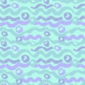 Seamless Blue Waves Hand Drawn Sea Style Pattern. Royalty Free Stock Photo