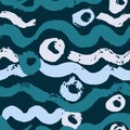 Seamless Blue Waves Hand Drawn Sea Style Pattern. Royalty Free Stock Photo