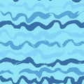 Seamless Blue Waves Hand Drawn Sea Style Pattern. Royalty Free Stock Photo